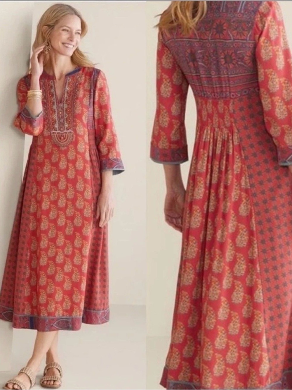 Soft Surroundings Phoenix Dress Orange and Red Boho, size XL